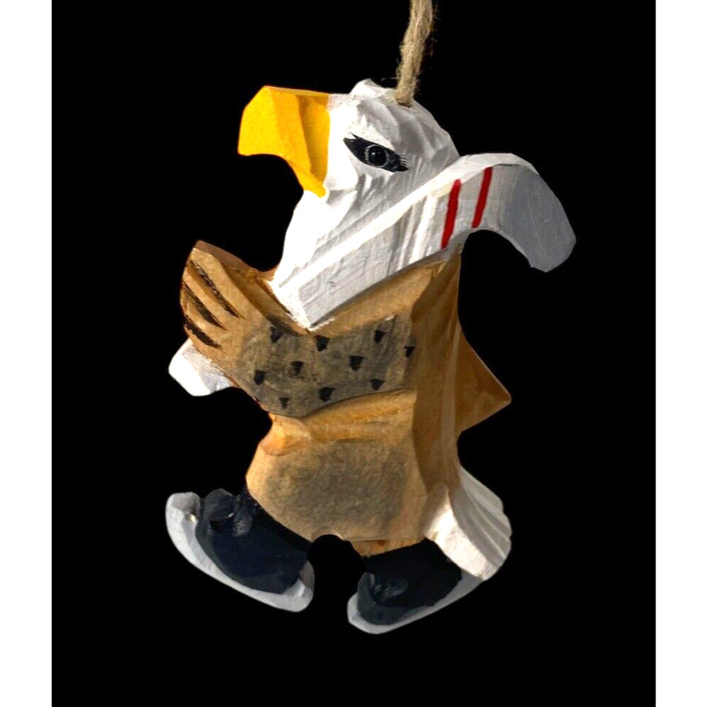 Eagle Bird Hockey Stick Christmas Ornament Wood Cut Out Folk Art Sports 4" NEW